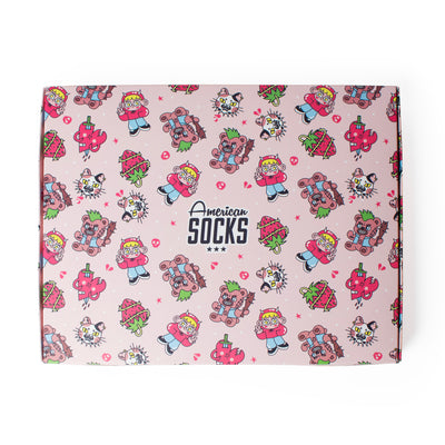 Pink giftbox with cute punk characters by american socks