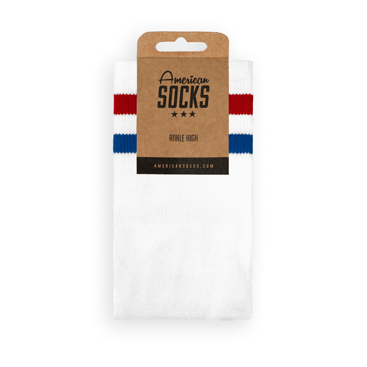 Delorean - Ankle High short socks with two stripes classic American Socks old school striped White Color